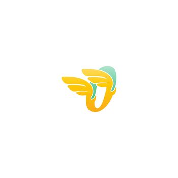Number zero logo icon illustration with wings