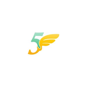 Number 5 logo icon illustration with wings