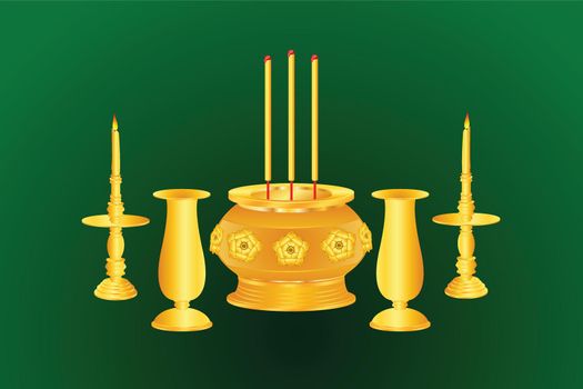 incense candle vase base thai india chinese gold color vector illustration eps10