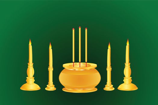 incense candle base thai india chinese gold color vector illustration eps10