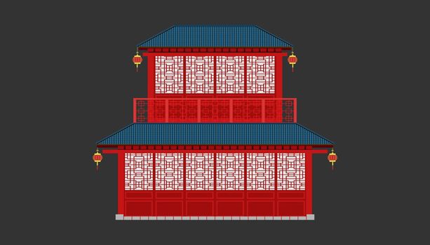 beautiful china house blue tone roof minimal style.happy chinese new year. holiday category. vector illustrator eps10