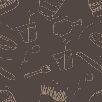 pattern seamless set of fast food and drink doodle style. vector illustration eps10