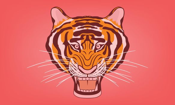 tiger head bark, bay, snarl, yap, call, yell, roar, bawl. vector illustration eps10