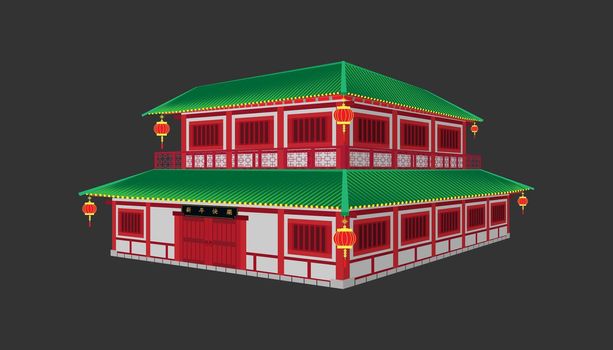 3d beautiful china house minimal style.happy chinese new year."Xin Nian Kual Le" is character for congratulatory CNY festival.holiday category.