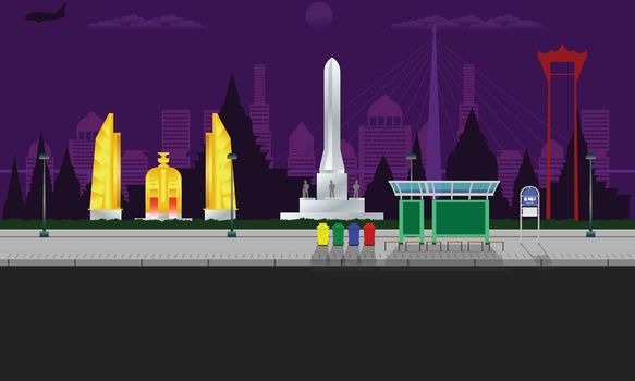 bangkok city view with monument memorial democracy swing pole building vector illustration eps10
