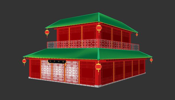 3d beautiful red china house minimal style.happy chinese new year. "Xin Nian Kual Le" is character for congratulatory CNY festival.holiday category.