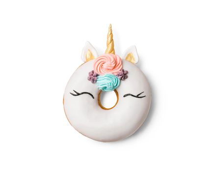 Unicorn donut isolated on white background