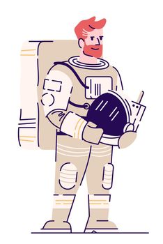 Mature astronaut semi flat RGB color vector illustration
