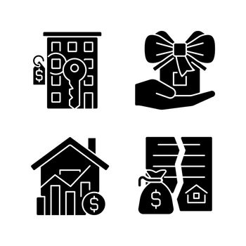 Real estate market black glyph icons set on white space