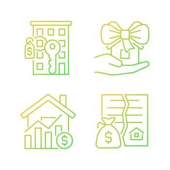 Real estate market gradient linear vector icons set