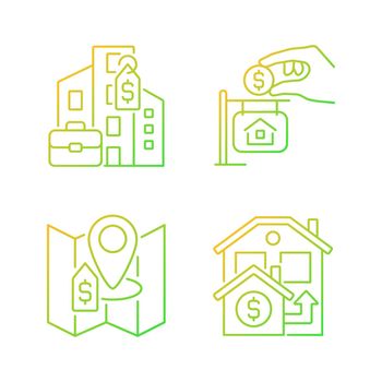 Realty purchasing types gradient linear vector icons set