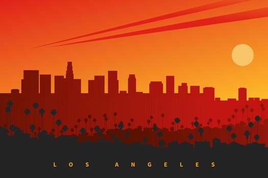 Los Angeles skyline at sunset, California, USA. Original creative vector illustration 