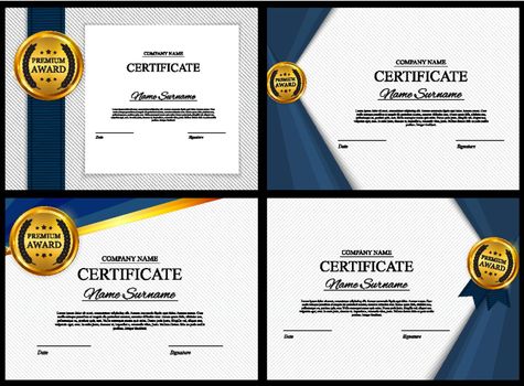 Certificate template Background Collection Set. Award diploma design blank. Vector Illustration