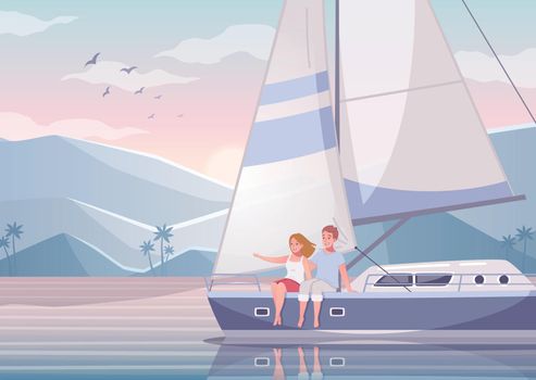 Couple Yachting Cartoon Composition