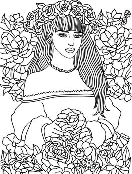 Beautiful Flower Girl Coloring Page for Adults