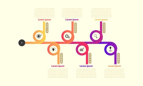 ring hightway roadmap timeline elements with markpoint graph think search gear target icons. vector illustration eps10