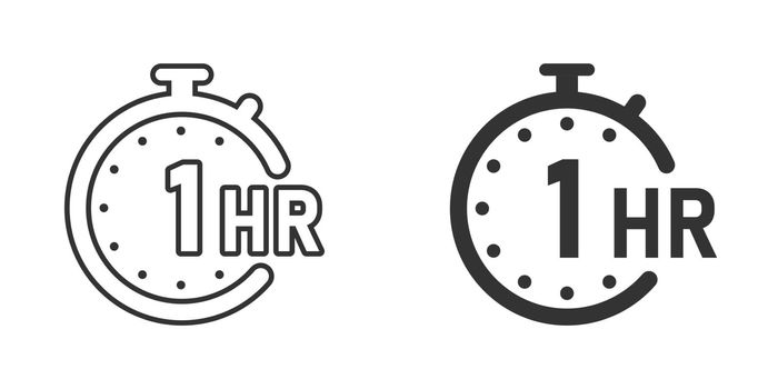 1 hour clock icon in flat style. Timer countdown vector illustration on isolated background. Time measure sign business concept.