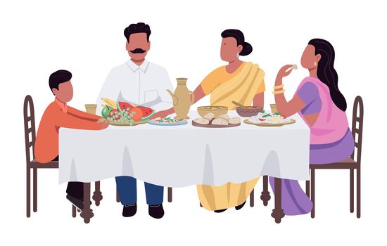 Family dinner semi flat color vector characters