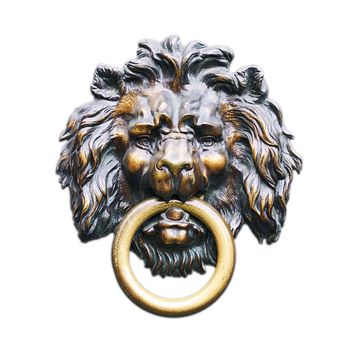 Vintage bronze lion head isolated on white background