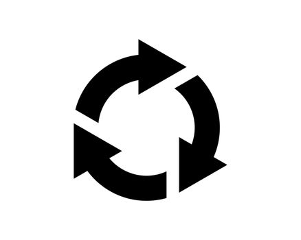 black recycle icon. Recycle label separately on white background. Three black arrows. Recycle