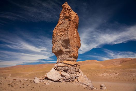 Stone formation of Pacana Monk in Atacama Desert