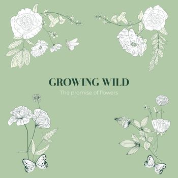 Bouquet template with spring wild flower concept,line art style