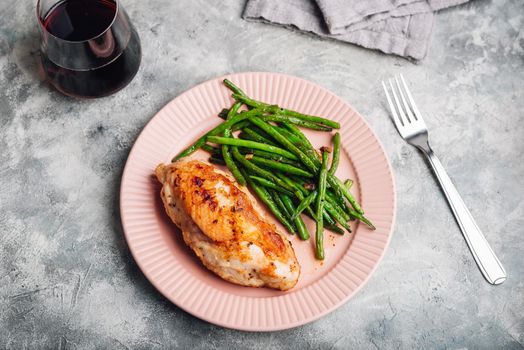 Oven-baked Chicken Breasts and Fried Green Beans