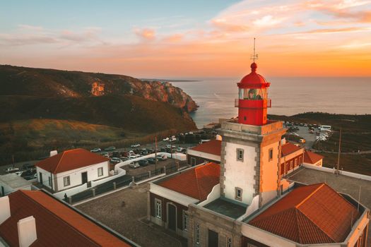 Aerial view of lighthouse in Cabo da Roca, Portugal. The westernmost point of continental Europe