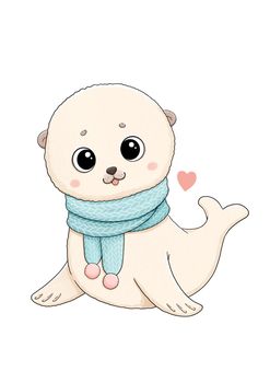 Cute little fur seal in blue scarf