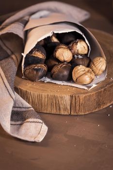 Roasted chestnuts in a paper cone