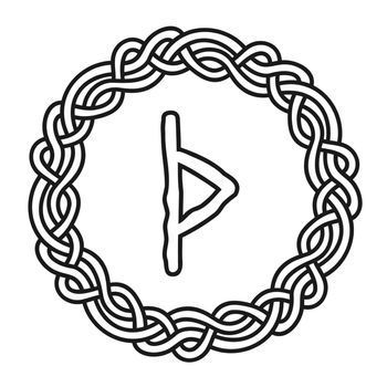 Rune Thurisaz Tor Thorn in a circle - an ancient Scandinavian symbol or sign, amulet. Viking writing. Hand drawn outline vector illustration for websites, games, print and engraving.