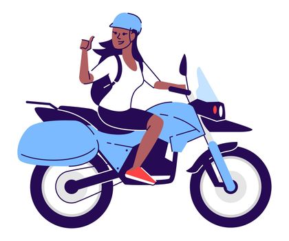 Confident woman riding motorbike semi flat RGB color vector illustration