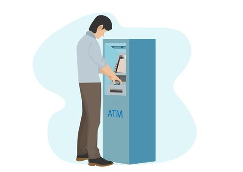 Vector illustration of man standing atm withdrawals On a white background