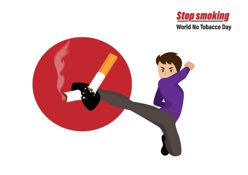May 31 World No Tobacco Day Poster Design A man is fighting to quit smoking. No smoking poster No Smoking Cartoon Vector