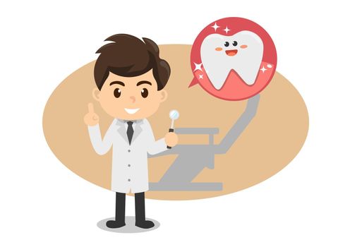 Happy tooth icon Cute tooth character brushing teeth with toothpaste Dentist recommends maintaining healthy teeth illustration for children's dentistry