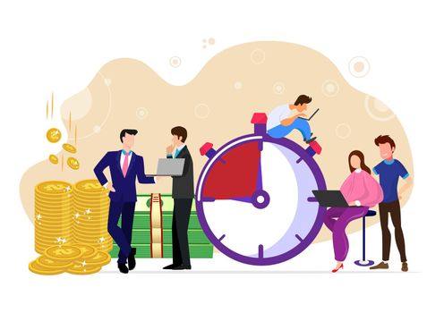 time saving ideas money saving Business and Management Time is money A financial investment in the future earnings growth of the stock market. Flat style cartoon illustration vector