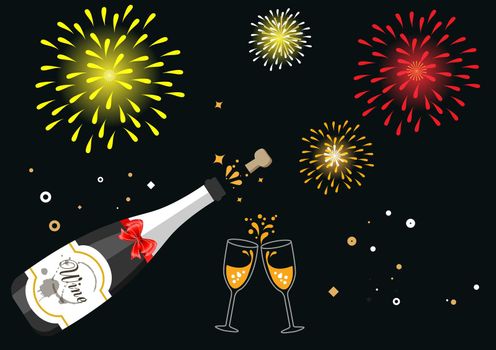 Champagne to celebrate success And on the occasion of New Year's Eve and New Year's Eve. flat style cartoon vector illustration
