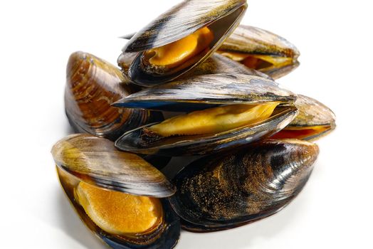 Boiled mussel isolated on a white background. deliciousness