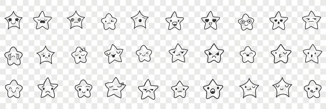 Stars with emoji faces doodle set