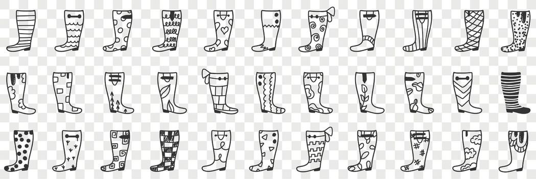 Rubber boots designs doodle set