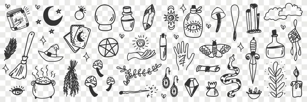 Esoteric witchcraft attributes doodle set