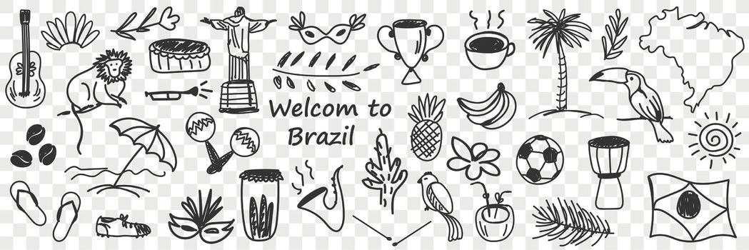 Brazilian traditional symbols doodle set.