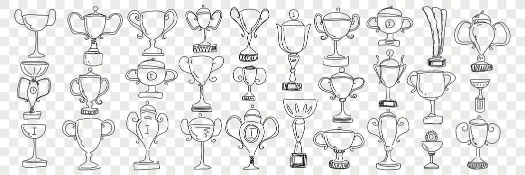 Winners cups and trophies doodle set