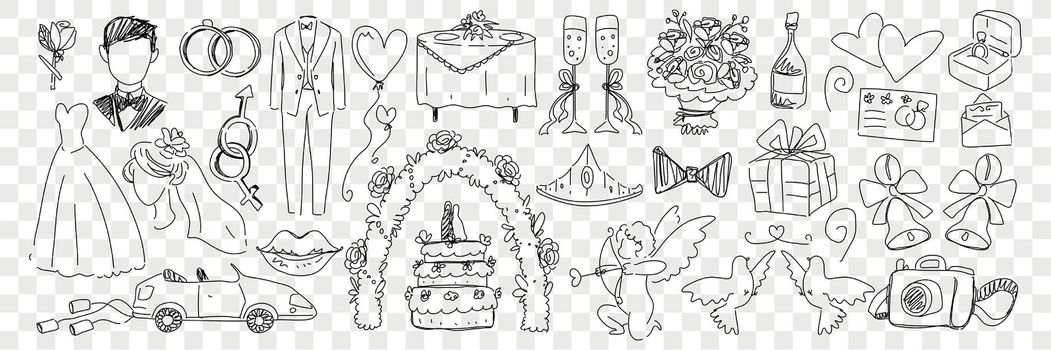 Wedding marriage accessories doodle set