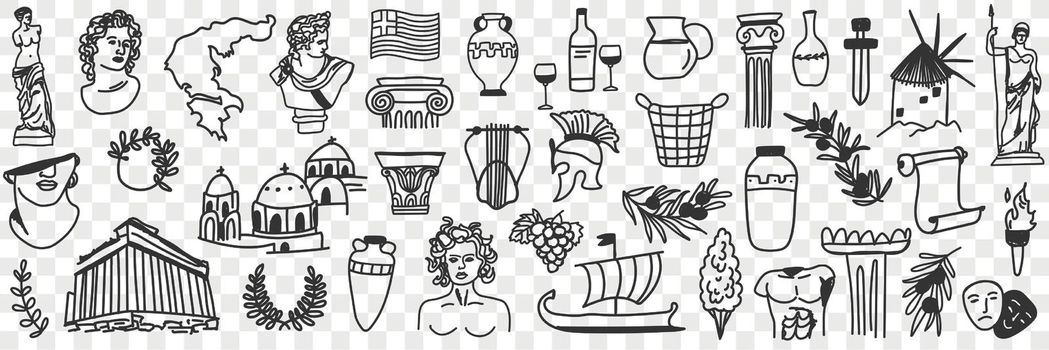 Symbols of ancient greek culture doodle set