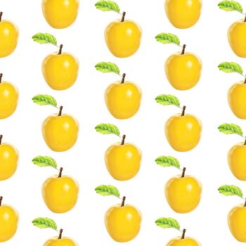 Illustration realism seamless pattern fruit apple yellow color on a white isolated background