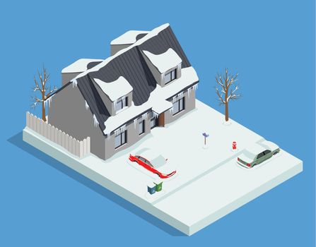 Snowy House Yard Composition