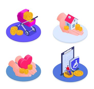 Social Security Isometric Icons Set