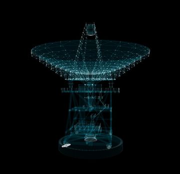 Hologram Large Satelite Dishes Telescope. Science and Technology Concept