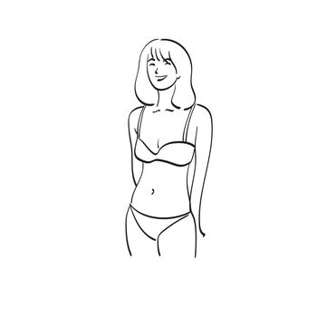 line art half length woman in bikini illustration vector hand drawn isolated on white background